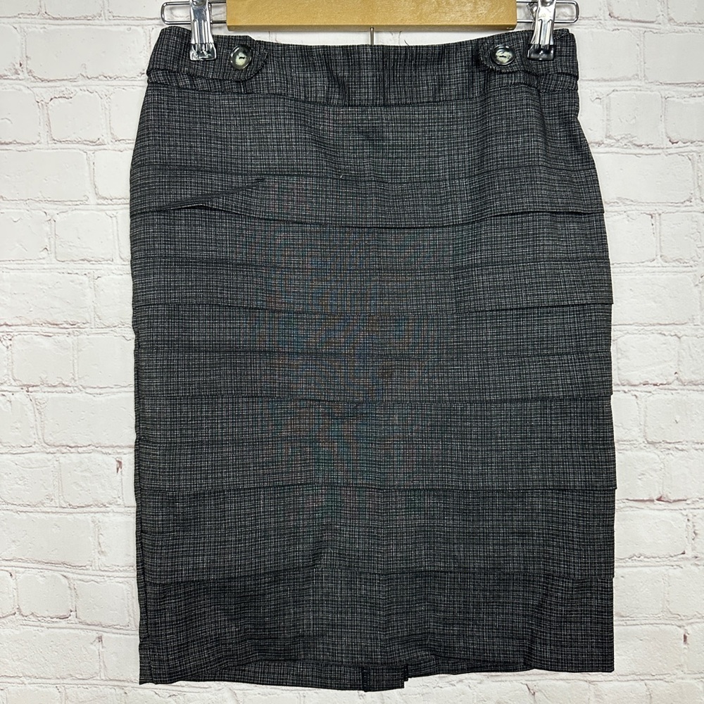 iZ BYER‎ Black tiered work business pencil knee length skirt, sz 5, GUC